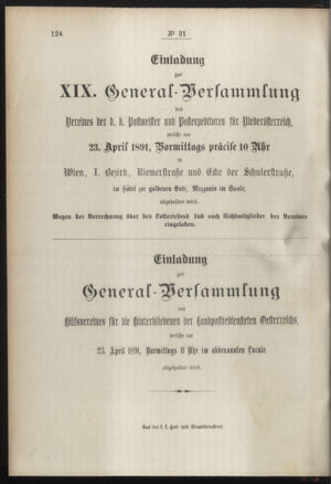 Post- und Telegraphen-Verordnungsblatt für das Verwaltungsgebiet des K.-K. Handelsministeriums 18910409 Seite: 4