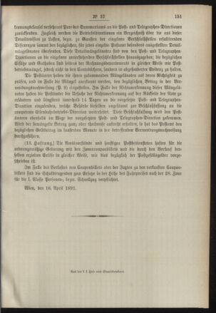 Post- und Telegraphen-Verordnungsblatt für das Verwaltungsgebiet des K.-K. Handelsministeriums 18910420 Seite: 7