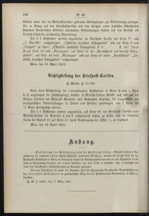 Post- und Telegraphen-Verordnungsblatt für das Verwaltungsgebiet des K.-K. Handelsministeriums 18910427 Seite: 2