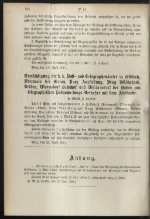 Post- und Telegraphen-Verordnungsblatt für das Verwaltungsgebiet des K.-K. Handelsministeriums 18910428 Seite: 2