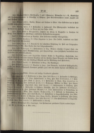 Post- und Telegraphen-Verordnungsblatt für das Verwaltungsgebiet des K.-K. Handelsministeriums 18910514 Seite: 3