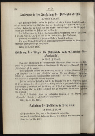 Post- und Telegraphen-Verordnungsblatt für das Verwaltungsgebiet des K.-K. Handelsministeriums 18910516 Seite: 2