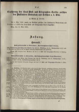 Post- und Telegraphen-Verordnungsblatt für das Verwaltungsgebiet des K.-K. Handelsministeriums 18910516 Seite: 3