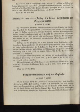 Post- und Telegraphen-Verordnungsblatt für das Verwaltungsgebiet des K.-K. Handelsministeriums 18910604 Seite: 2