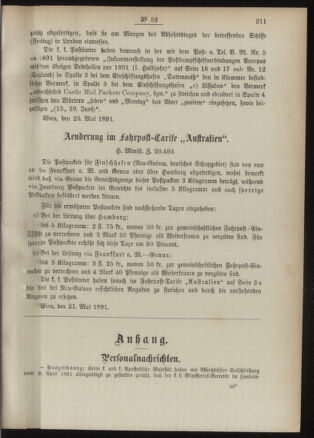 Post- und Telegraphen-Verordnungsblatt für das Verwaltungsgebiet des K.-K. Handelsministeriums 18910604 Seite: 3