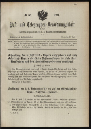 Post- und Telegraphen-Verordnungsblatt für das Verwaltungsgebiet des K.-K. Handelsministeriums 18910617 Seite: 1