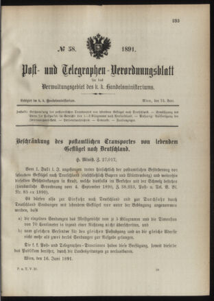 Post- und Telegraphen-Verordnungsblatt für das Verwaltungsgebiet des K.-K. Handelsministeriums