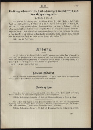 Post- und Telegraphen-Verordnungsblatt für das Verwaltungsgebiet des K.-K. Handelsministeriums 18910721 Seite: 3