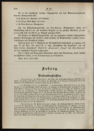 Post- und Telegraphen-Verordnungsblatt für das Verwaltungsgebiet des K.-K. Handelsministeriums 18910725 Seite: 2