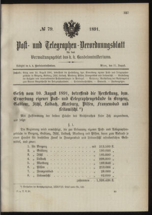 Post- und Telegraphen-Verordnungsblatt für das Verwaltungsgebiet des K.-K. Handelsministeriums 18910831 Seite: 1