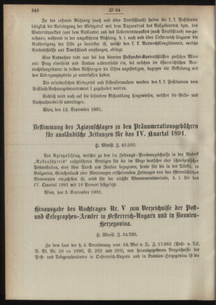 Post- und Telegraphen-Verordnungsblatt für das Verwaltungsgebiet des K.-K. Handelsministeriums 18910916 Seite: 2