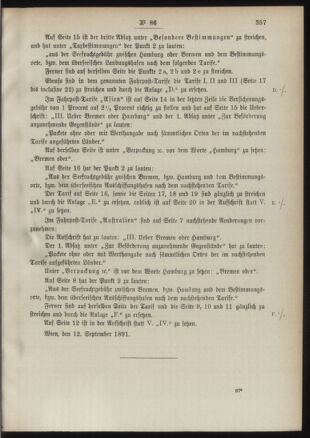 Post- und Telegraphen-Verordnungsblatt für das Verwaltungsgebiet des K.-K. Handelsministeriums 18910921 Seite: 3