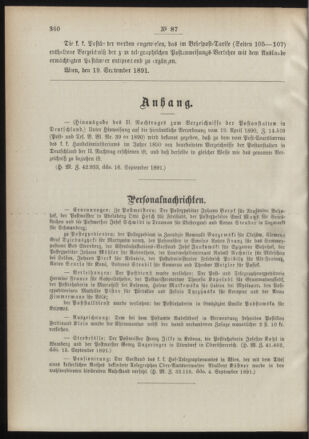 Post- und Telegraphen-Verordnungsblatt für das Verwaltungsgebiet des K.-K. Handelsministeriums 18910924 Seite: 2