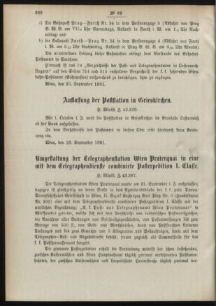 Post- und Telegraphen-Verordnungsblatt für das Verwaltungsgebiet des K.-K. Handelsministeriums 18910930 Seite: 2