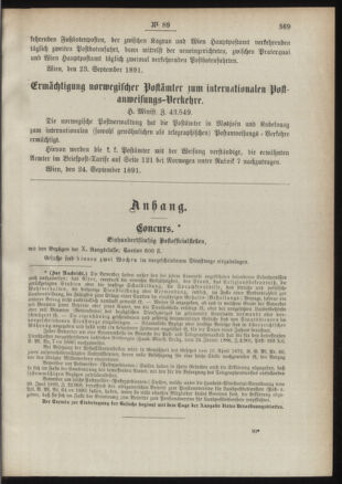 Post- und Telegraphen-Verordnungsblatt für das Verwaltungsgebiet des K.-K. Handelsministeriums 18910930 Seite: 3