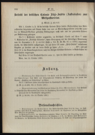 Post- und Telegraphen-Verordnungsblatt für das Verwaltungsgebiet des K.-K. Handelsministeriums 18911022 Seite: 2