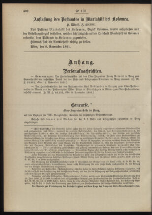 Post- und Telegraphen-Verordnungsblatt für das Verwaltungsgebiet des K.-K. Handelsministeriums 18911119 Seite: 2