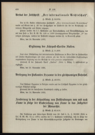 Post- und Telegraphen-Verordnungsblatt für das Verwaltungsgebiet des K.-K. Handelsministeriums 18911122 Seite: 2