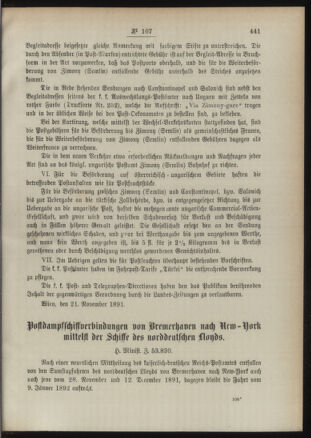 Post- und Telegraphen-Verordnungsblatt für das Verwaltungsgebiet des K.-K. Handelsministeriums 18911124 Seite: 3