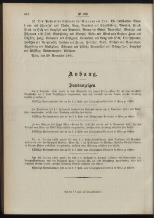 Post- und Telegraphen-Verordnungsblatt für das Verwaltungsgebiet des K.-K. Handelsministeriums 18911128 Seite: 4