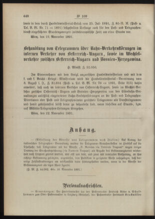 Post- und Telegraphen-Verordnungsblatt für das Verwaltungsgebiet des K.-K. Handelsministeriums 18911130 Seite: 2