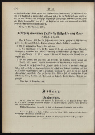 Post- und Telegraphen-Verordnungsblatt für das Verwaltungsgebiet des K.-K. Handelsministeriums 18911220 Seite: 2