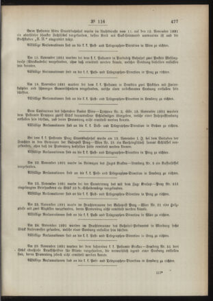 Post- und Telegraphen-Verordnungsblatt für das Verwaltungsgebiet des K.-K. Handelsministeriums 18911220 Seite: 3