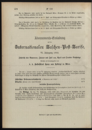 Post- und Telegraphen-Verordnungsblatt für das Verwaltungsgebiet des K.-K. Handelsministeriums 18911220 Seite: 4