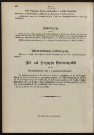 Post- und Telegraphen-Verordnungsblatt für das Verwaltungsgebiet des K.-K. Handelsministeriums 18911223 Seite: 4