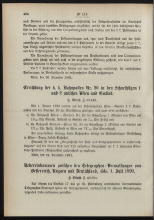 Post- und Telegraphen-Verordnungsblatt für das Verwaltungsgebiet des K.-K. Handelsministeriums 18911229 Seite: 2