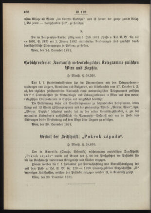 Post- und Telegraphen-Verordnungsblatt für das Verwaltungsgebiet des K.-K. Handelsministeriums 18911229 Seite: 6