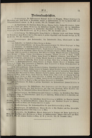 Post- und Telegraphen-Verordnungsblatt für das Verwaltungsgebiet des K.-K. Handelsministeriums 18920112 Seite: 3