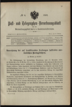 Post- und Telegraphen-Verordnungsblatt für das Verwaltungsgebiet des K.-K. Handelsministeriums