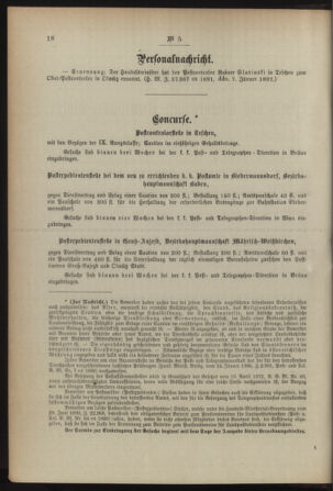 Post- und Telegraphen-Verordnungsblatt für das Verwaltungsgebiet des K.-K. Handelsministeriums 18920118 Seite: 2