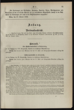 Post- und Telegraphen-Verordnungsblatt für das Verwaltungsgebiet des K.-K. Handelsministeriums 18920128 Seite: 3