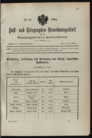 Post- und Telegraphen-Verordnungsblatt für das Verwaltungsgebiet des K.-K. Handelsministeriums