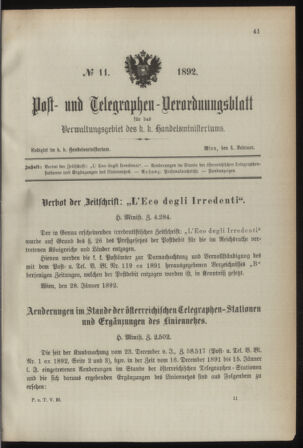 Post- und Telegraphen-Verordnungsblatt für das Verwaltungsgebiet des K.-K. Handelsministeriums