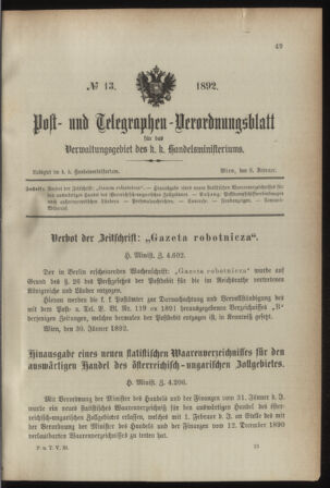 Post- und Telegraphen-Verordnungsblatt für das Verwaltungsgebiet des K.-K. Handelsministeriums