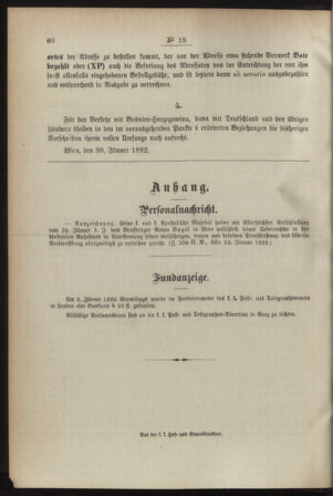 Post- und Telegraphen-Verordnungsblatt für das Verwaltungsgebiet des K.-K. Handelsministeriums 18920210 Seite: 4