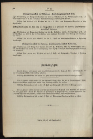 Post- und Telegraphen-Verordnungsblatt für das Verwaltungsgebiet des K.-K. Handelsministeriums 18920219 Seite: 4