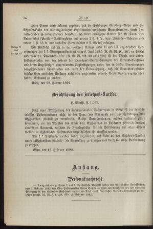 Post- und Telegraphen-Verordnungsblatt für das Verwaltungsgebiet des K.-K. Handelsministeriums 18920223 Seite: 2