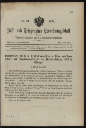 Post- und Telegraphen-Verordnungsblatt für das Verwaltungsgebiet des K.-K. Handelsministeriums