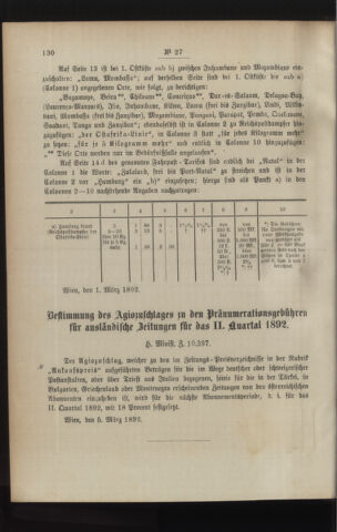 Post- und Telegraphen-Verordnungsblatt für das Verwaltungsgebiet des K.-K. Handelsministeriums 18920316 Seite: 2