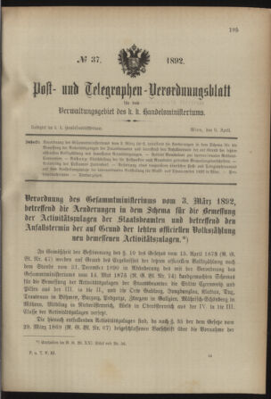 Post- und Telegraphen-Verordnungsblatt für das Verwaltungsgebiet des K.-K. Handelsministeriums