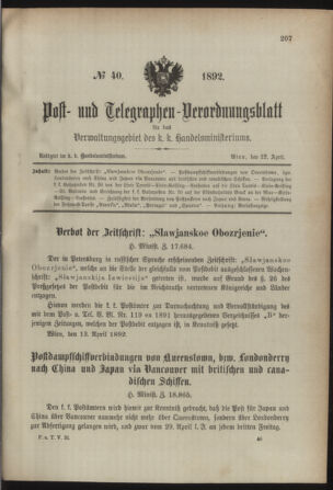 Post- und Telegraphen-Verordnungsblatt für das Verwaltungsgebiet des K.-K. Handelsministeriums