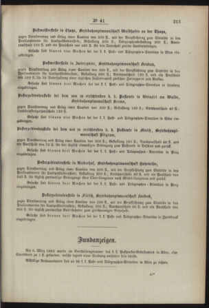 Post- und Telegraphen-Verordnungsblatt für das Verwaltungsgebiet des K.-K. Handelsministeriums 18920423 Seite: 3