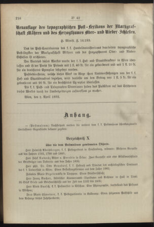 Post- und Telegraphen-Verordnungsblatt für das Verwaltungsgebiet des K.-K. Handelsministeriums 18920425 Seite: 2