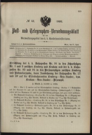 Post- und Telegraphen-Verordnungsblatt für das Verwaltungsgebiet des K.-K. Handelsministeriums