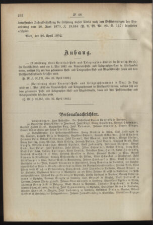 Post- und Telegraphen-Verordnungsblatt für das Verwaltungsgebiet des K.-K. Handelsministeriums 18920507 Seite: 2