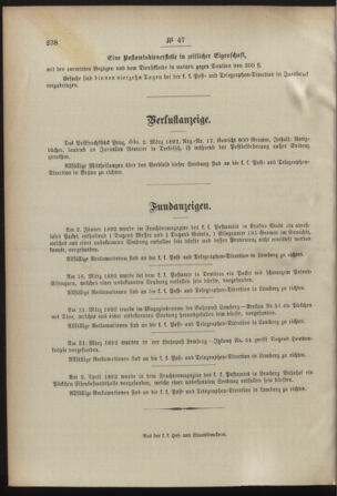 Post- und Telegraphen-Verordnungsblatt für das Verwaltungsgebiet des K.-K. Handelsministeriums 18920511 Seite: 4